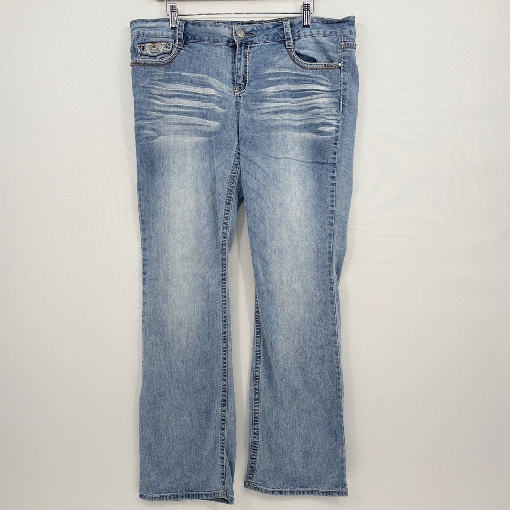 L.E.I. Ashley Low Rise Slim Boot Jeans Junior 15 Y2K McBling Pocket Distressed